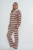 Pink Rugby Contast Striped Sweatshirt With Wide Leg Trousers