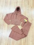 Brown Ribbed Corset Fit Hoodie With Straight Leg Trouser