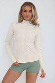 Beige High Neck Fitted Zip-Up Lightweight Athletic Jacket