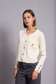 Cropped Gold Button Embellished Knit Cardigan
