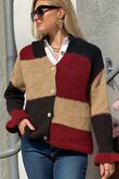Block Colour Buttoned Front Knitted Cardigan