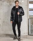 Black Pu Bubble Jacket With Detachable Hood