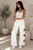 Cream Studded Leopard Star Patch Elastic Waist Palazzo Trouser