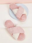 Rosa Cross Over Two-Tone Fluffy Slippers