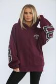 Wine Oversized Drop Shoulder Los Angeles 91 Zipped Hoodie
