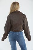 Chocolate Faux Leather Cropped Belted Biker Jacket