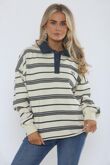 Navy Long Sleeve Rugby Collar SOHO Printed Polo Sweatshirt