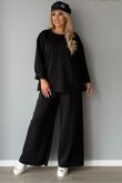 Long Sleeve Relaxed Fit Glitter Dot Sweatshirt With Wide Leg Trouser