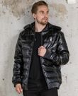 Black Pu Bubble Jacket With Detachable Hood