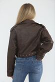 Chocolate Faux Leather Cropped Belted Biker Jacket