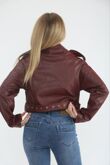 Wine Faux Leather Cropped Belted Biker Jacket