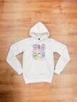 White Oversized Printed Pullover Fleece Hoodie