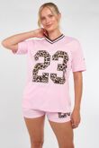 Red Leopard Base Print Varsity T-Shirt With Short Set