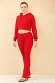 Red Cropped Zipped Hoodie With Bell Bottom Trouser