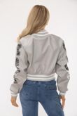 Dove Grey Faux Leather Cropped Varsity Bomber Jacket