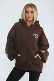 Brown Oversized Drop Shoulder Los Angeles 91 Zipped Hoodie