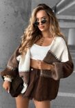 Long Sleeve Block Knitted Short Cardigan