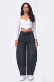 Dark Grey Casual High Waist Barrel Leg Jeans