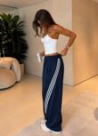 Elasticated Waist Retro Side Stripe Wide Leg Pants