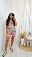 Wave Print Backless Halter Playsuit