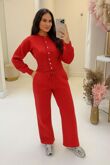 Red Snap Buttons Corset Fit Sweatshirt With Wide Leg Trouser