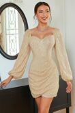 Beige Long Sleeve Back Zip Sequin Mini Dress