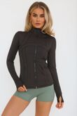 Dark Grey High Neck Fitted Zip-Up Lightweight Athletic Jacket