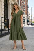 Short Sleeve Relaxed Fit V-Neck Tiered Maxi Dress