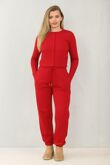 Red Ribbed Molly Button Through Top and Wide Leg Trousers