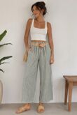 Woven Belt With High Waist Striped Wide Leg Pants