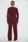 Wine Soft Ribbed Buttoned Cardigan With Wide Leg Trouser