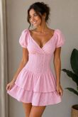Tiered Ruffle V-Neck Eyelet Playsuit Mini Dress