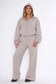 Dove Grey Bubble Hem Zip Up Hoodie With Relaxed Trouser