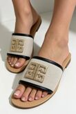 Black Piping Canvas Open Toe Slides