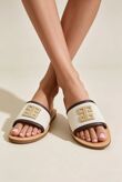 Brown Piping Canvas Open Toe Slides