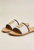 Brown Piping Canvas Open Toe Slides