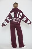 Wine Drop Shoulder NEW YORK Printed Hoodie With Trouser
