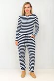 Navy Contrast Striped Molly Button Top and Wide Leg Trousers