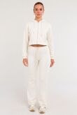 Ivory Cropped Zipped Hoodie With Bell Bottom Trouser