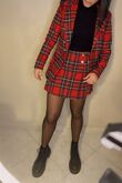 Red Tartan Plaid Gold Buttons Mini Skirt