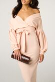 Nude Classy V-Neck Off Shoulder Midi Dress