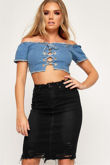 Black Distressed Hem Denim Skirt