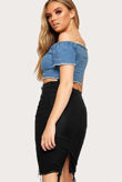 Black Distressed Hem Denim Skirt