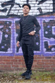 Black Hybrid Pocket Muscle Fit Pullover Tracksuit