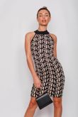 Black Printed Halter Bodycon Dress