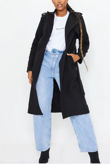 Black Wool Military Belted Midi Coat