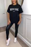 Black New York Slogan Oversized T-Shirt