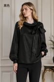 Brown Elegant Bow-Detail Textured Blouse