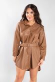 Belted Leather Look PU Shirt Dress