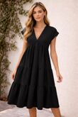 Short Sleeve Relaxed Fit V-Neck Tiered Maxi Dress
